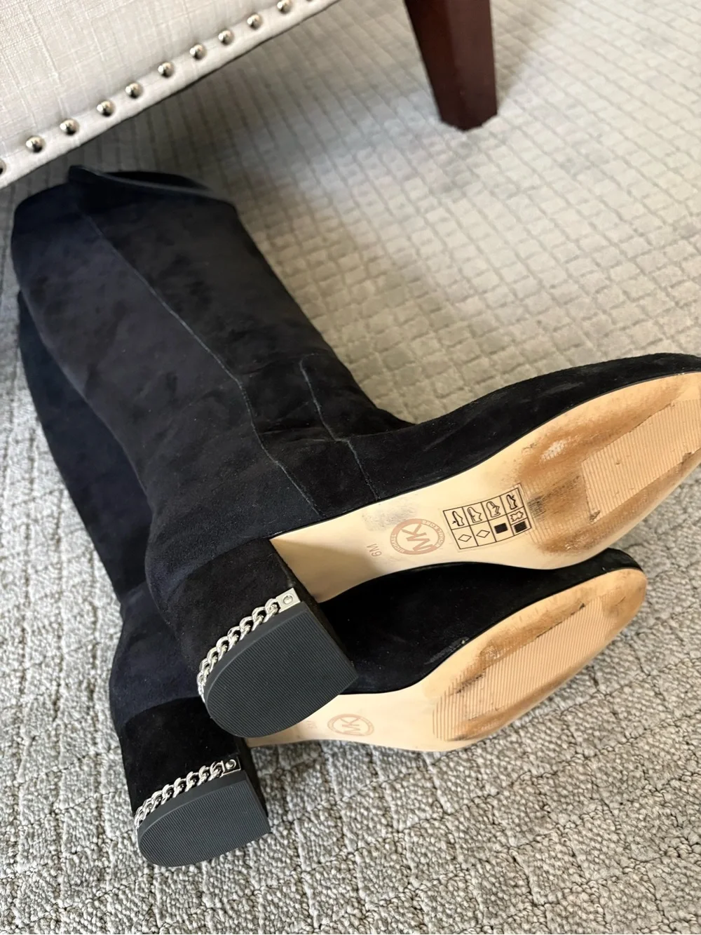 Michael Kors Black Suede Over-the-Knee Zip Boots with Leather Trim
